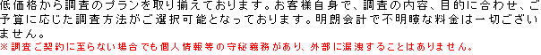 ご予算に応じた探偵業務と調査方法の選択が可能